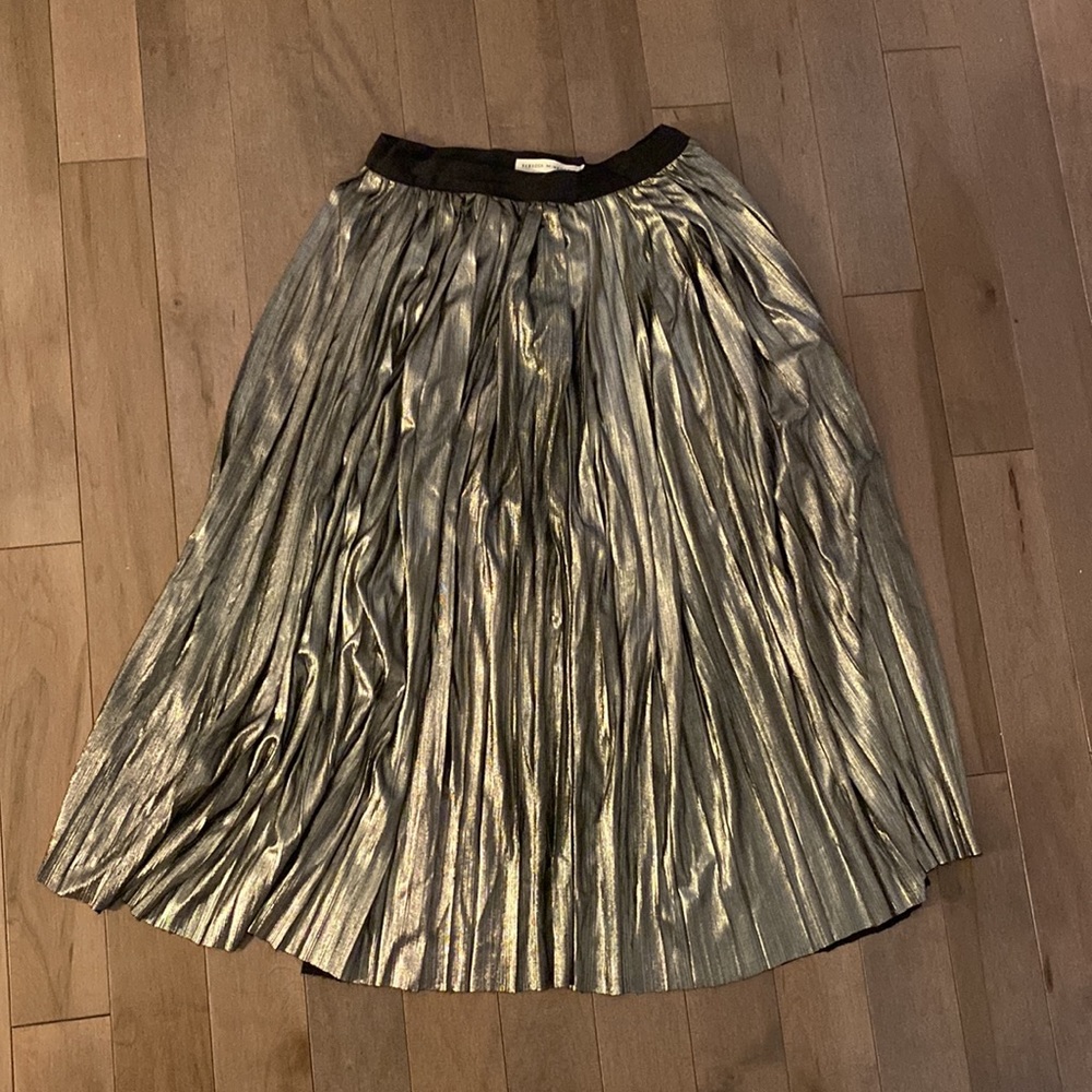 Rebecca Minkoff // metallic silver midi skirt